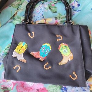 Rodeo Cowboy Boot Tote w Bamboo Handles